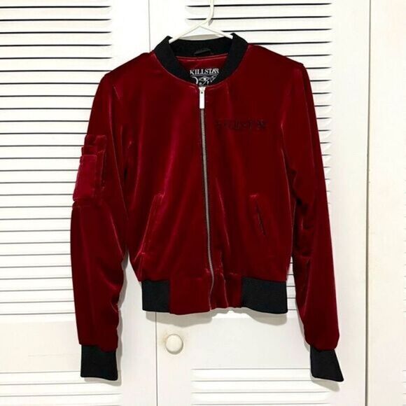 Killstar Red with Black Velvet Jacket with Zipper and Pockets Small S - Picture 1 of 13
